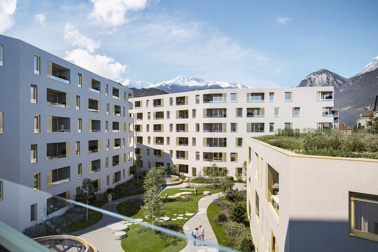 Visualisierung Blick auf Innenhof Wohnprojekt Stadt Carré in Innsbruck