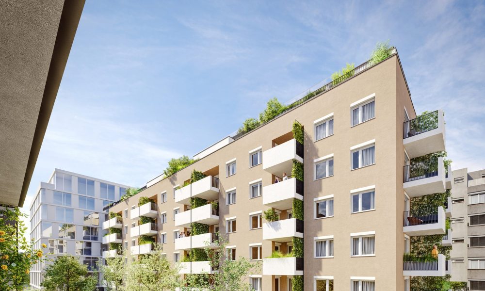 Außenvisualisierung Mietwohnungen Fassaden und Balkone ÖSW Attemsgasse 42 in Wien mit