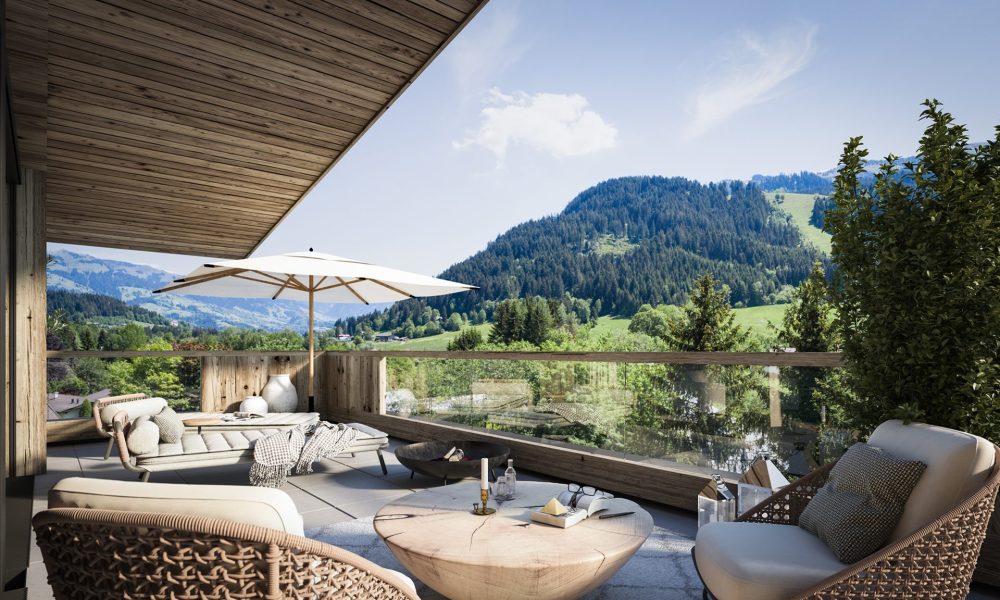 Visualisierung großzügige Terrasse Eigentumswohnung das Lutzenberg in Kitzbühel